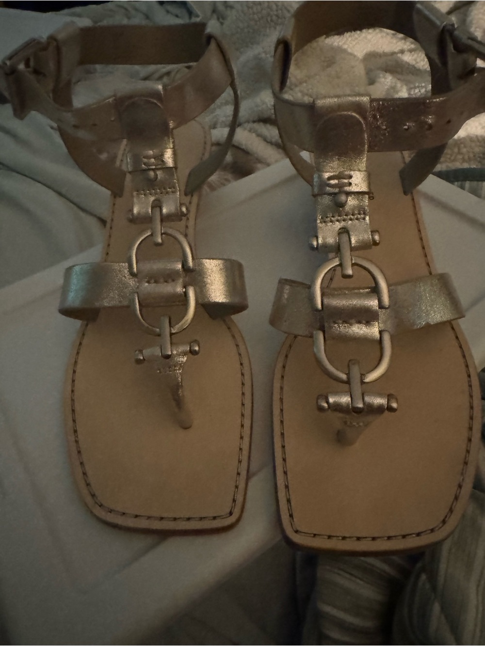 Donald J. Pliner Metallic Gold T-Strap Toe-Ring Sandals